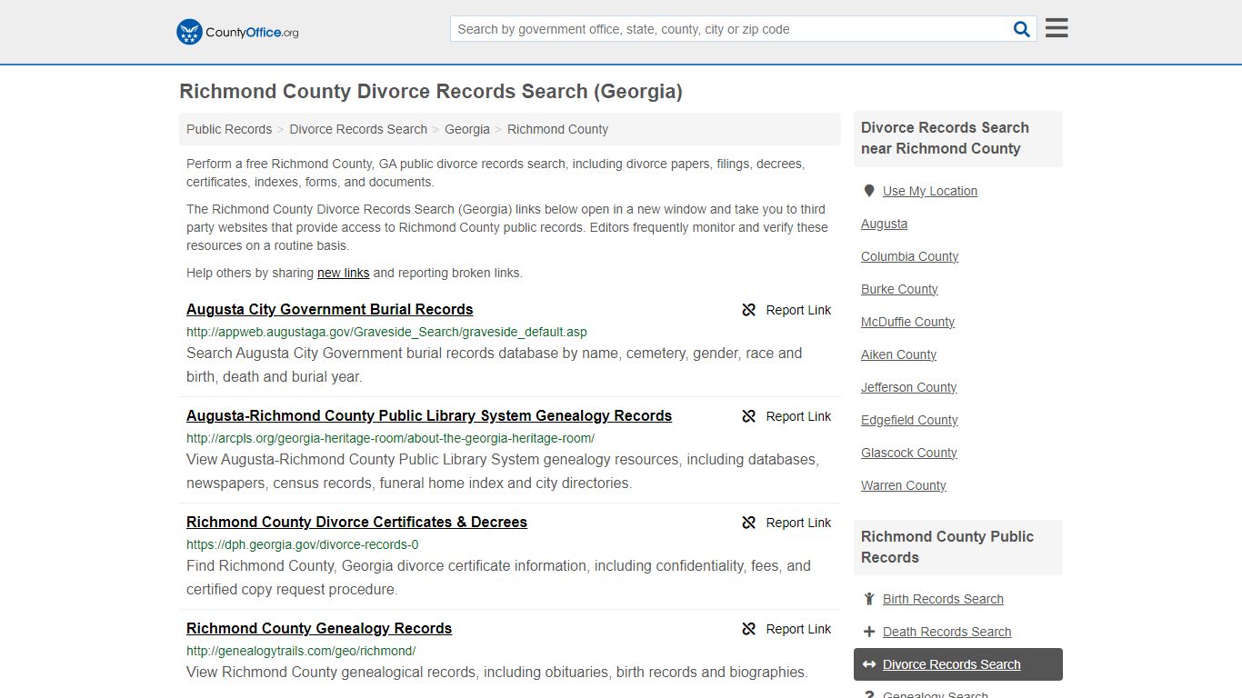 Richmond County Divorce Records Search (Georgia) - County Office