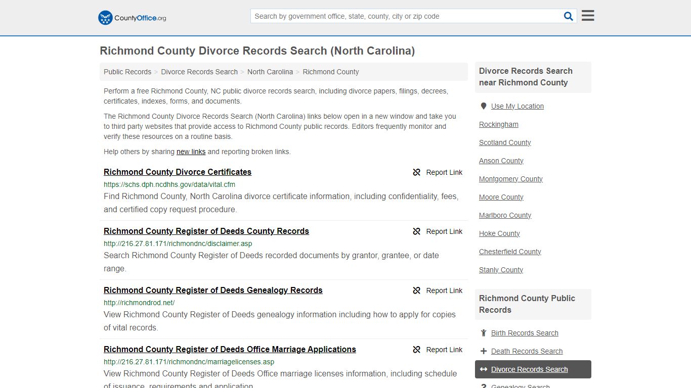 Divorce Records Search - Richmond County, NC (Divorce Certificates ...