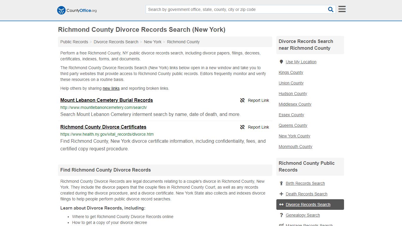 Richmond County Divorce Records Search (New York) - County Office